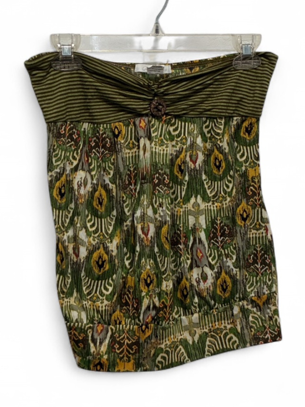 Y2K Charlotte Russe Green Boho Patterned Strapless Tube Top